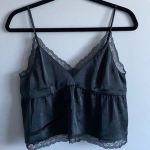 Little Moon, Black Cropped, lace-hemmed camisole